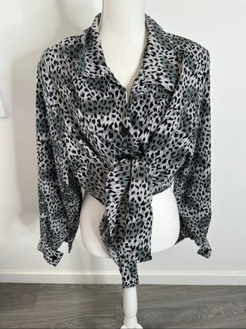 Chemisier oversize leopard gris et noir Vintage T50 5XL
