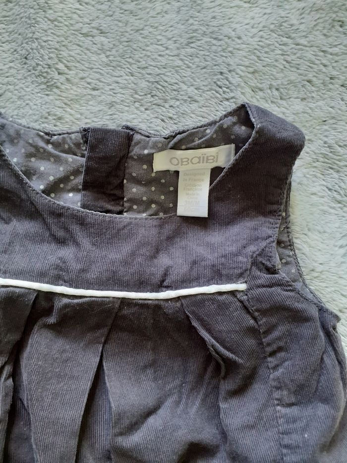 Robe fille sans manches en velours grise 3 mois neuve - photo numéro 2