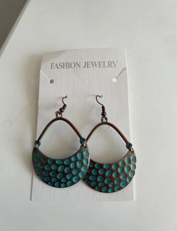 Boucles d'oreilles, fantaisie, métal et turquoise