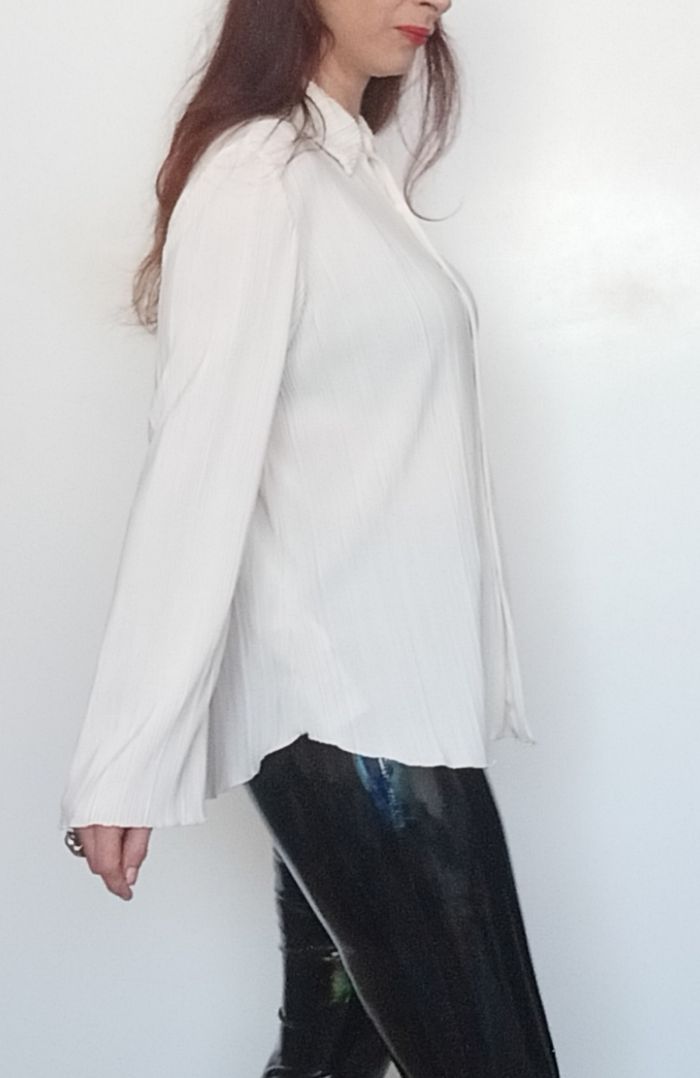 Chemisier chic plissé crêpe crème manches évasées - photo numéro 7