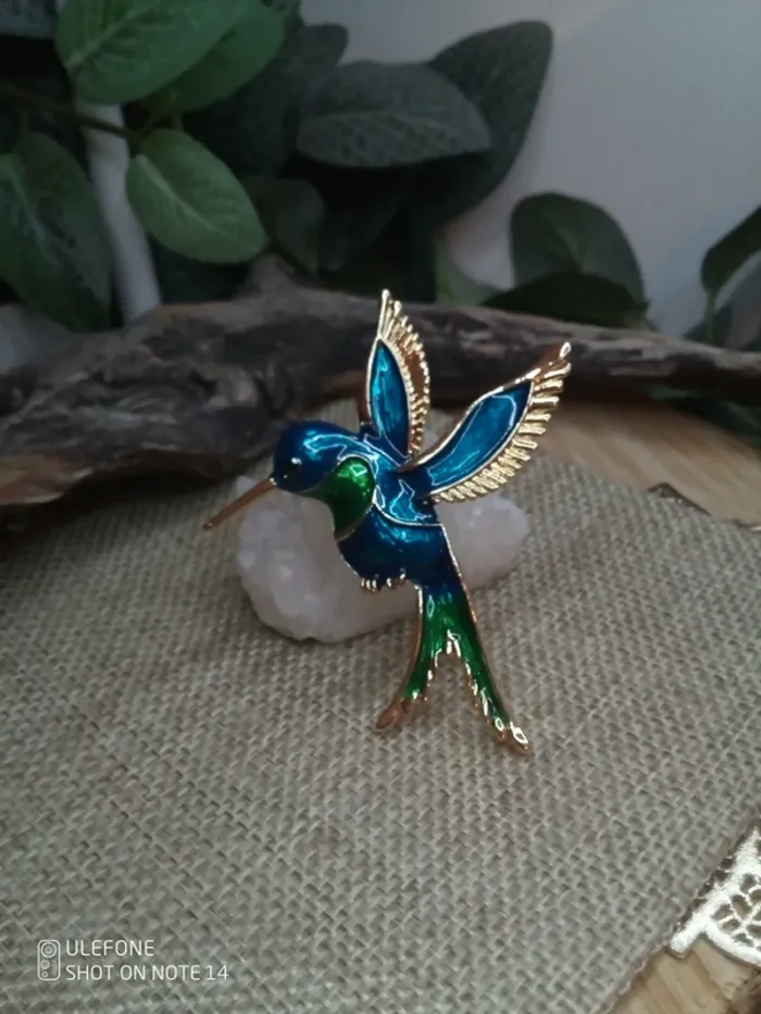 Broche colibri bleu et vert
