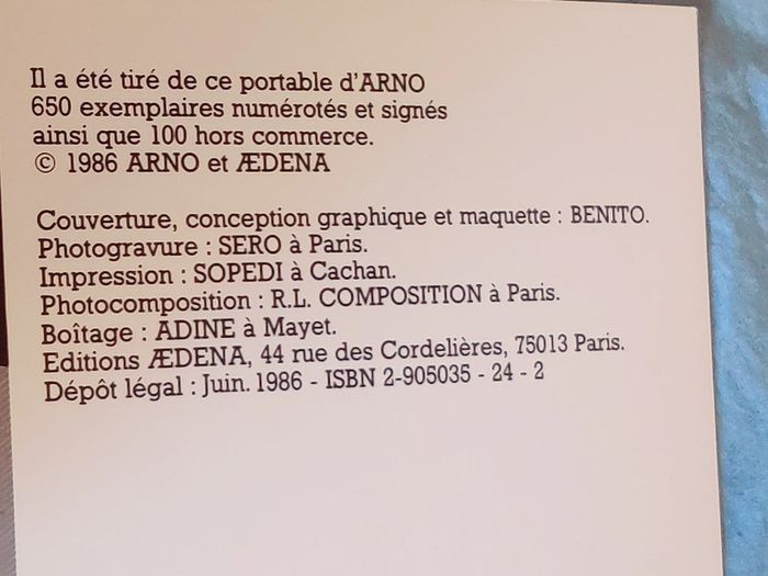 Bd : portfolio Arno : Vestiges (1986) (346/650) - photo numéro 17