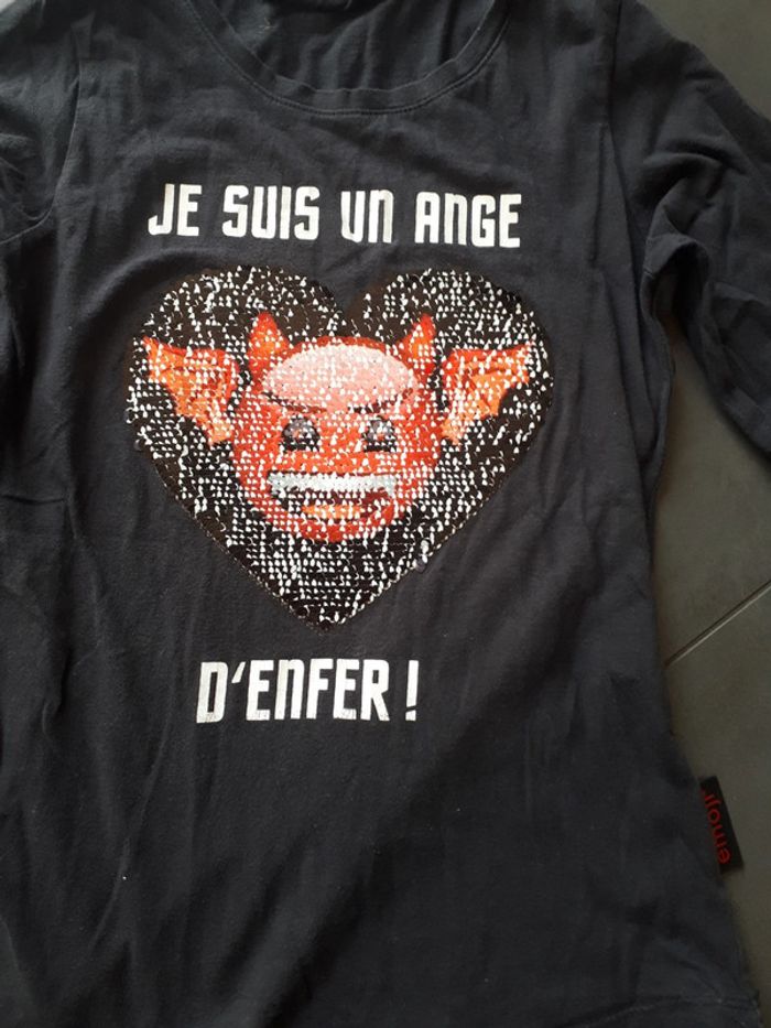 Tee-shirt manches longues sequins ange démon asymétrique Emoji 12 ans - photo numéro 3