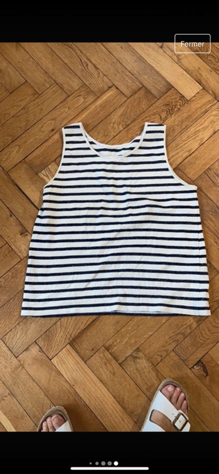 Joli débardeur taille 44, bleu blanc fils argentés taille 44/46 - photo numéro 6