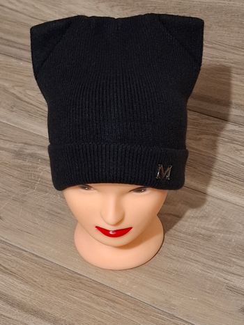 Bonnet d'Hiver Femme Tricoté avec Design Oreilles de Chat noir