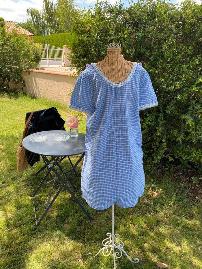 Robe été bleue et blanche à carreaux avec pompoms taille XS - photo numéro 8