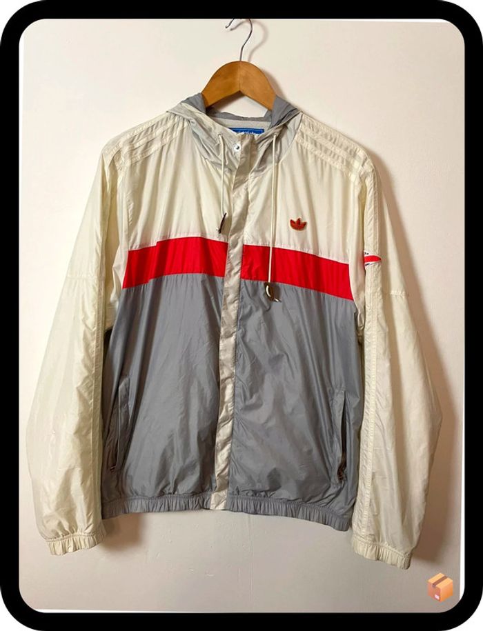 Coupe-vent Adidas Originals – Taille L – Écru, rouge & gris – Homme
