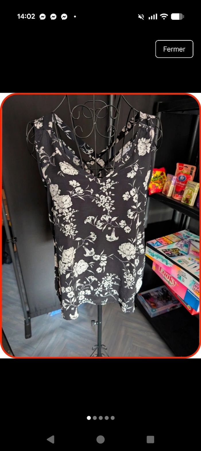 Débardeur fluide floral noir et blanc - AKOZ de Toi Paris - Taille S en parfait état