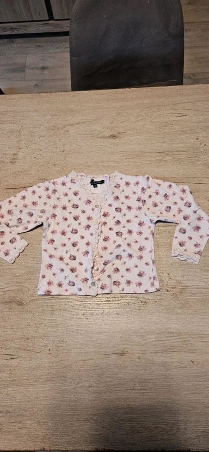 Gilet léger à manches longues, rose clair avec fleurs, Lili Gaufrette, 8 ans, nickel