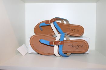 tongs lanières bleu et blanche 39