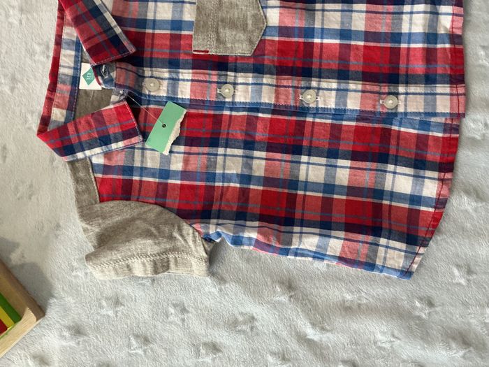 chemise manches courtes à carreaux rouge blanc et bleu 6 mois tex - photo numéro 6