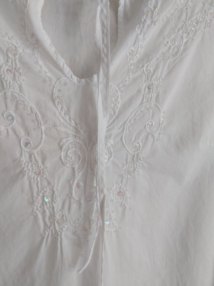 Tunique en coton blanc finition broderie sequins & perles Alyssa K Taille 36/38 - photo numéro 3