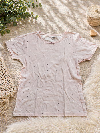 T-shirt / maillot de corps fille 12 ans Kiabi rose pâle à pois noirs – bon état 🌸