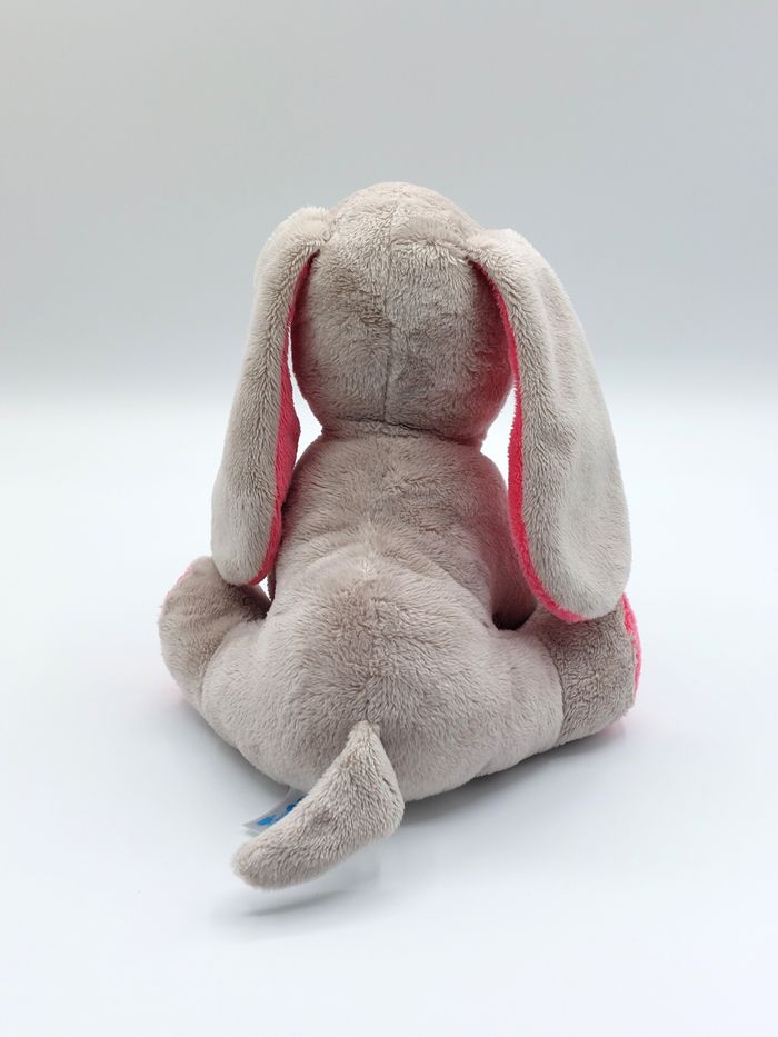Peluche doudou chien gris rose ARTHUR ET LOLA BEBISOL fleur rose 18 cm assis - photo numéro 3