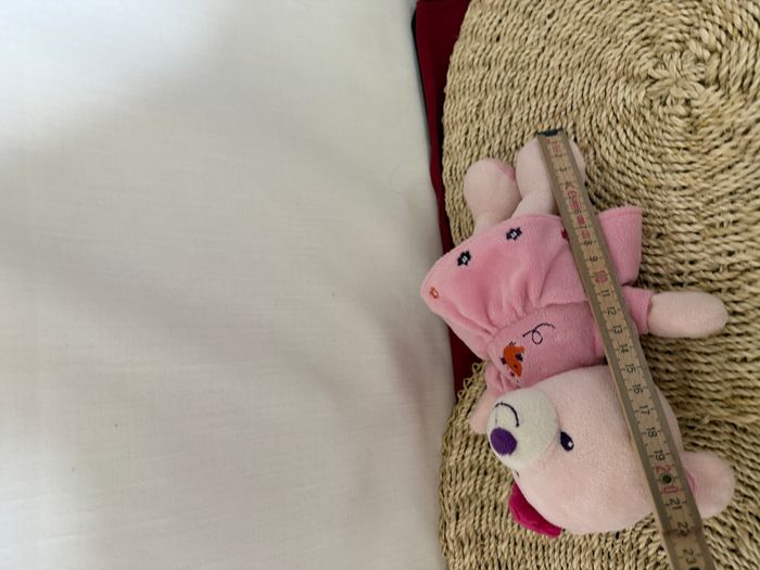 DOUDOU PELUCHE POMMETTE OURS ROBE ROSE VIOLET OISEAU FLEUR - photo numéro 4