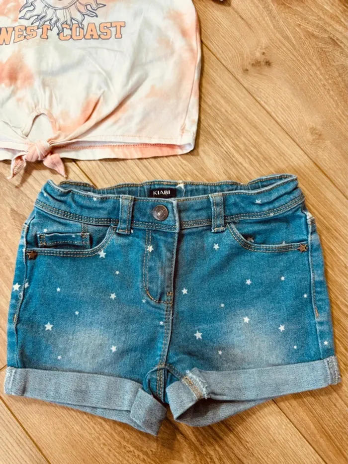 Taille 5 ans tenue 2 pièces été fille Kiabi abricot et bleu jean * soleil étoiles * 🌸 - photo numéro 3