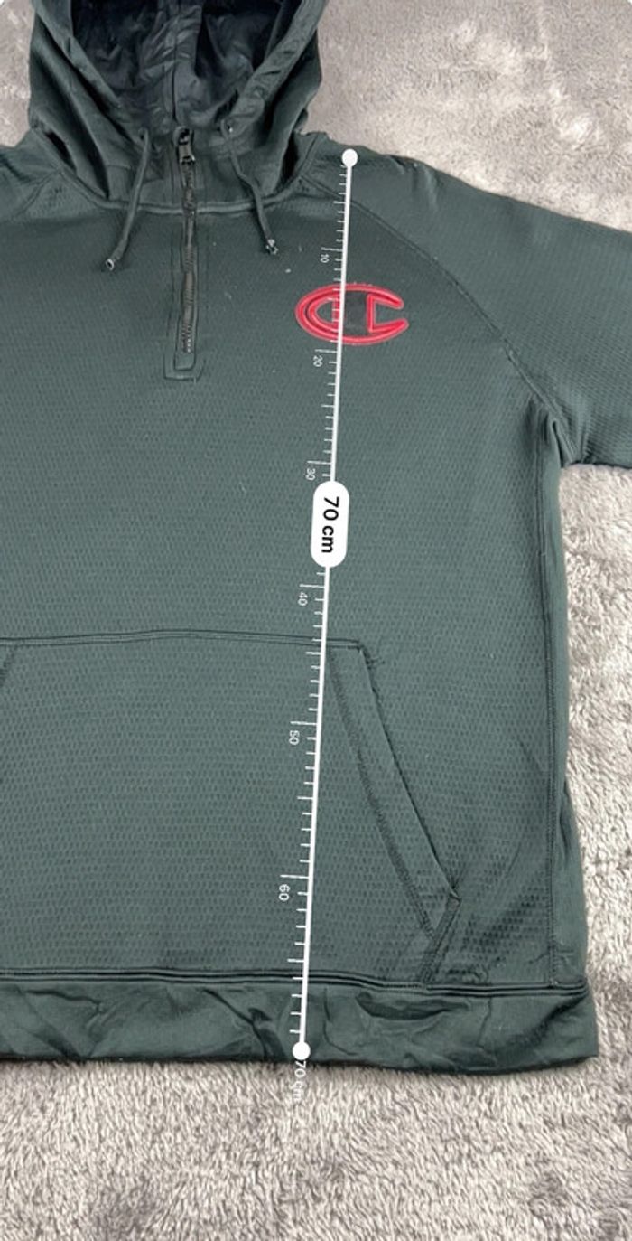 Sweat Capuche Champion Vintage Noir – Taille L – Logo Brodé Rouge - photo numéro 3