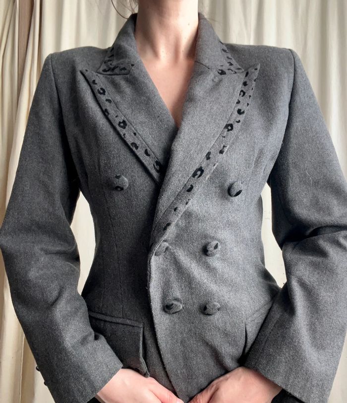 Blazer long gris retro 80s vintage made in France 🇫🇷 Officecore - Taille M - photo numéro 2
