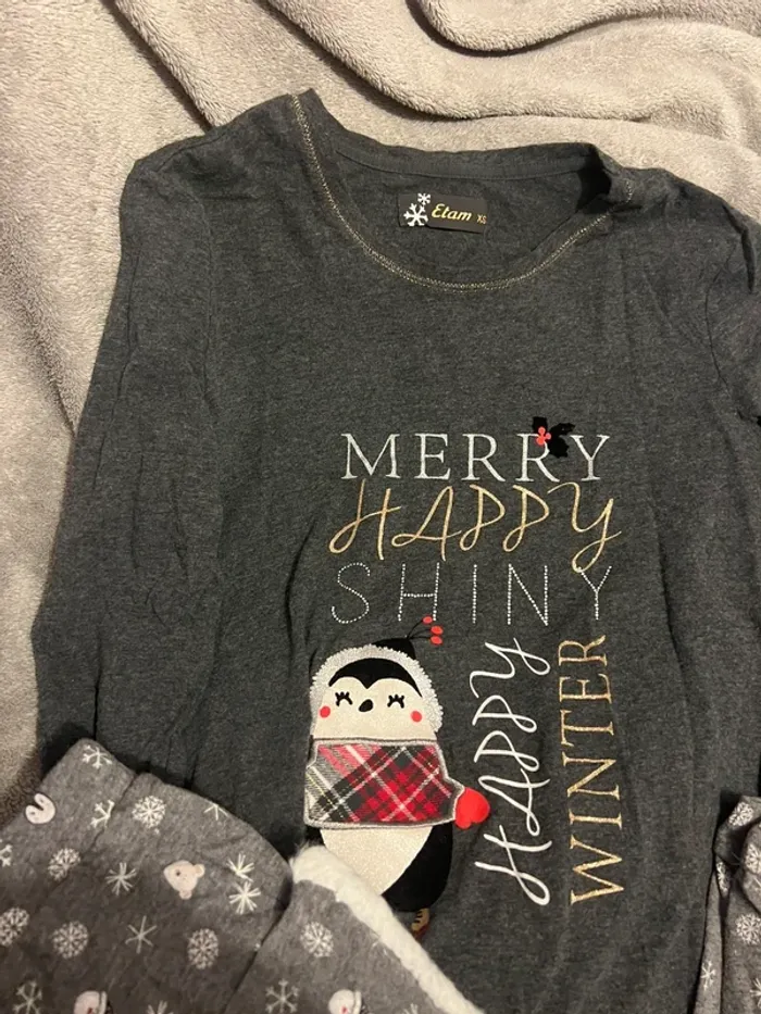 Pyjama de Noël et veste doudouille pingouins et ourson - photo numéro 3