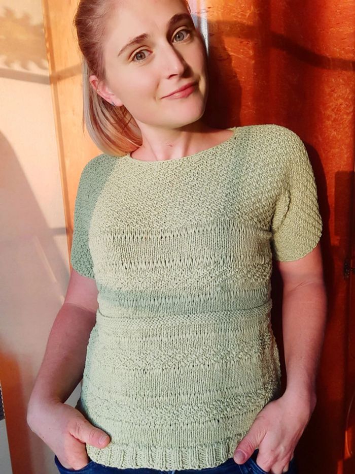 T-shirt tricoté main vert pomme L