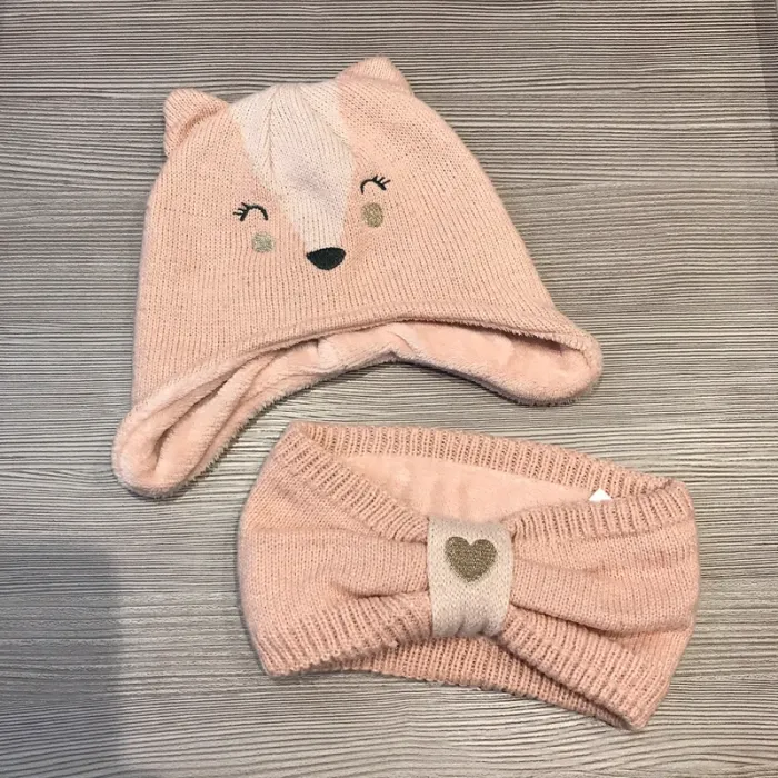 Bonnet snood rose chat coeur doré fille Orchestra 18/24 mois 🌸