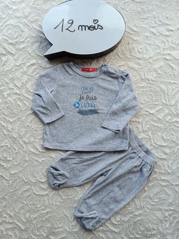 Pyjama 2 pièces avec pieds Garçon 12 mois Coucou je suis le petit nouveau Tissaia