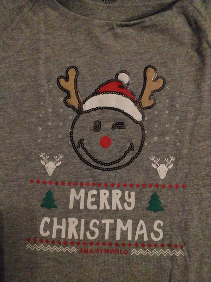 Tee shirt manche longue gris Smiley Noël 8 ans - photo numéro 4