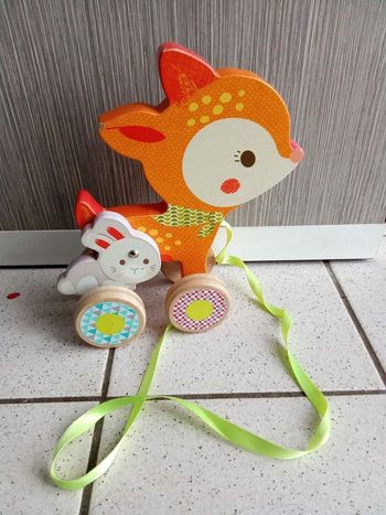 Jeu en bois à tirer motif renne, dès 12 mois