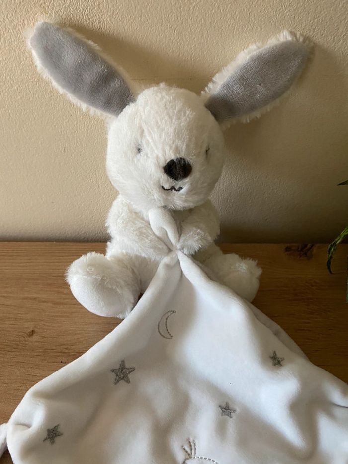 Doudou lapin mouchoir blanc gris étoile lune simba toys neuf - photo numéro 2