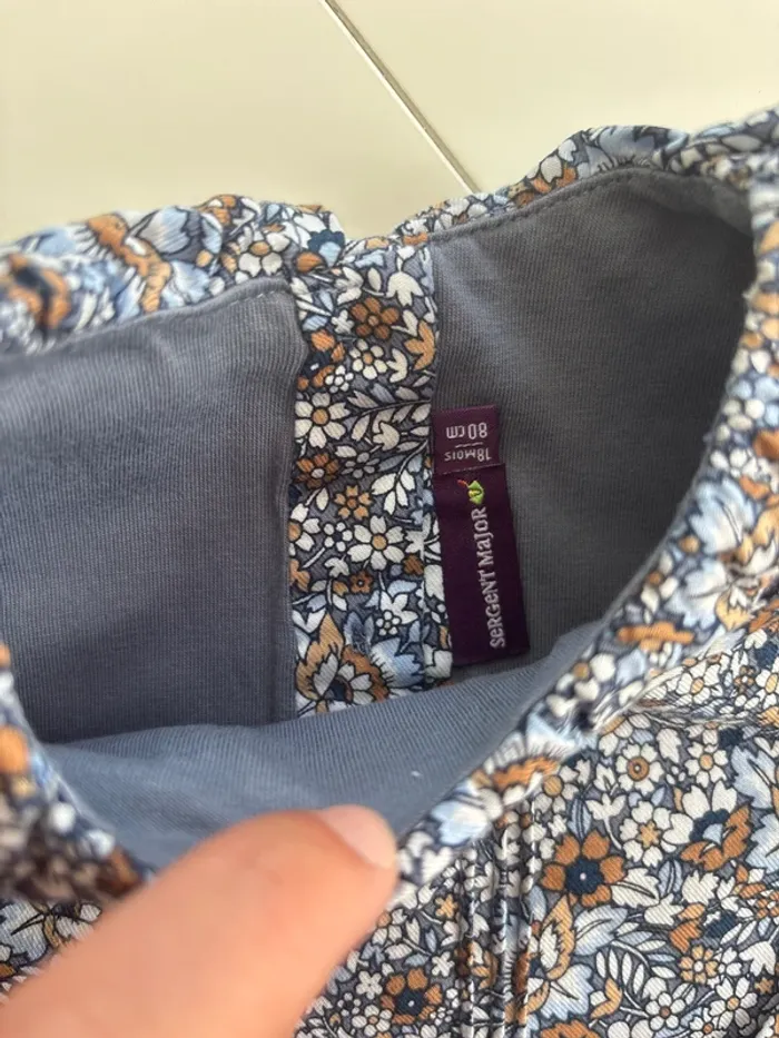 Blouse Sergent Major fleurs bleu et camel – 18 mois (80 cm) - photo numéro 2