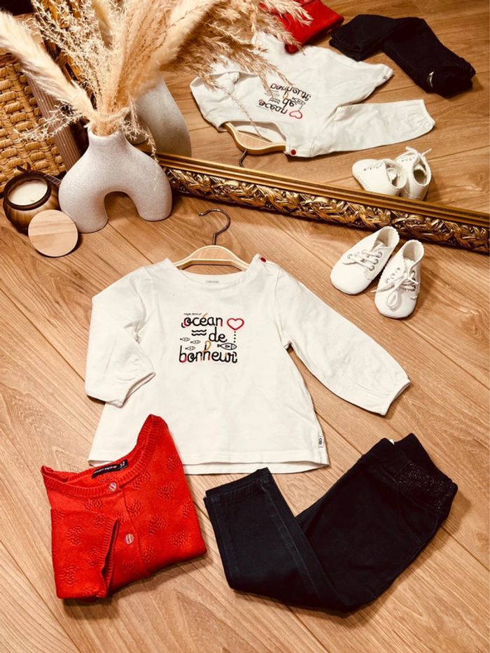 Taille 12 mois tenue 3p fille multimarque blanc rouge bleu marine * océan * 🎀