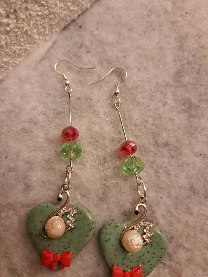 Boucles d'oreilles pendante pâte polymere cœur - photo numéro 6