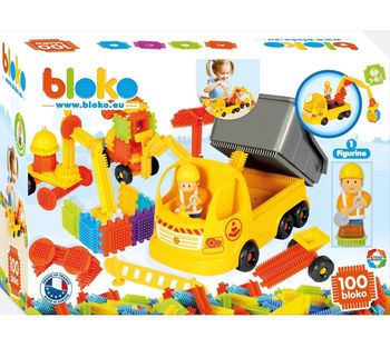 BLOKO 58 pièces avec Camion de travaux et 1 Figurine – Dès 12 Mois – Fabriqué en Europe – Jouet de Construction 1er âge