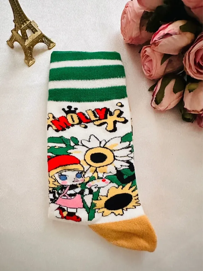 🇰🇷Chaussettes fantaisie MOLLY x Olive Cake – Tournesols & peinture – Taille 36-40