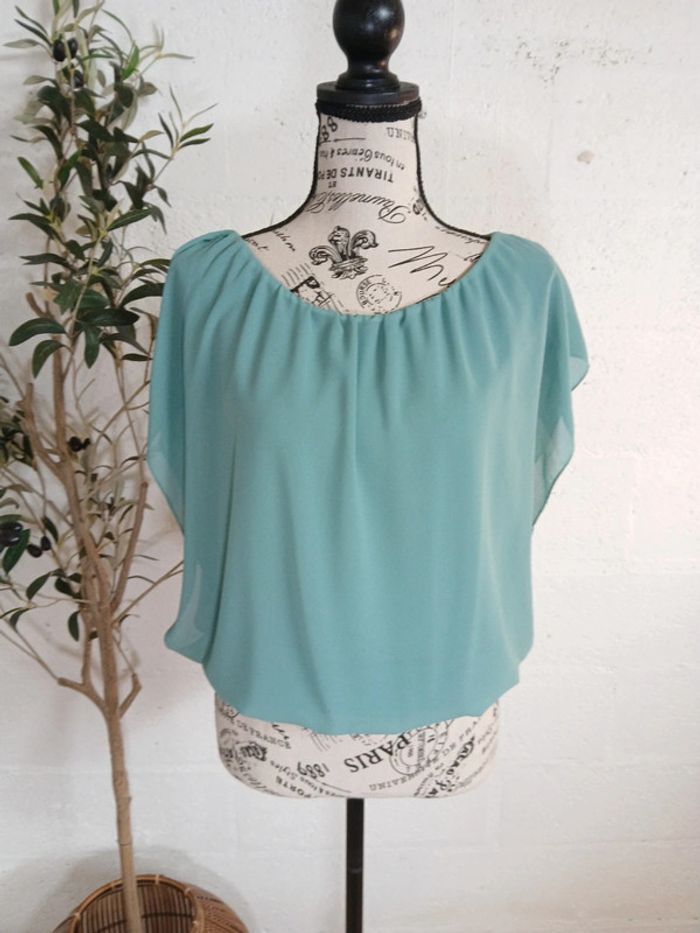 🍀 Blouse vert/ turquoise fluide taille M - photo numéro 8