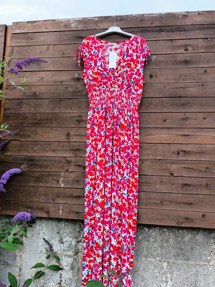 Robe longue magique extensible fleurie rouge et blanche à fleurs TU 38 à 52 - photo numéro 4
