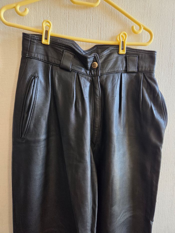 Pantalon en Cuir Véritable Vintage Taille Haute