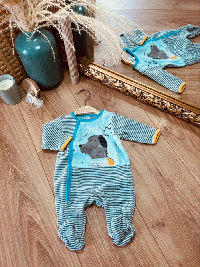 Taille naissance pyjama velours garçon orchestra bleu * chien * 💙