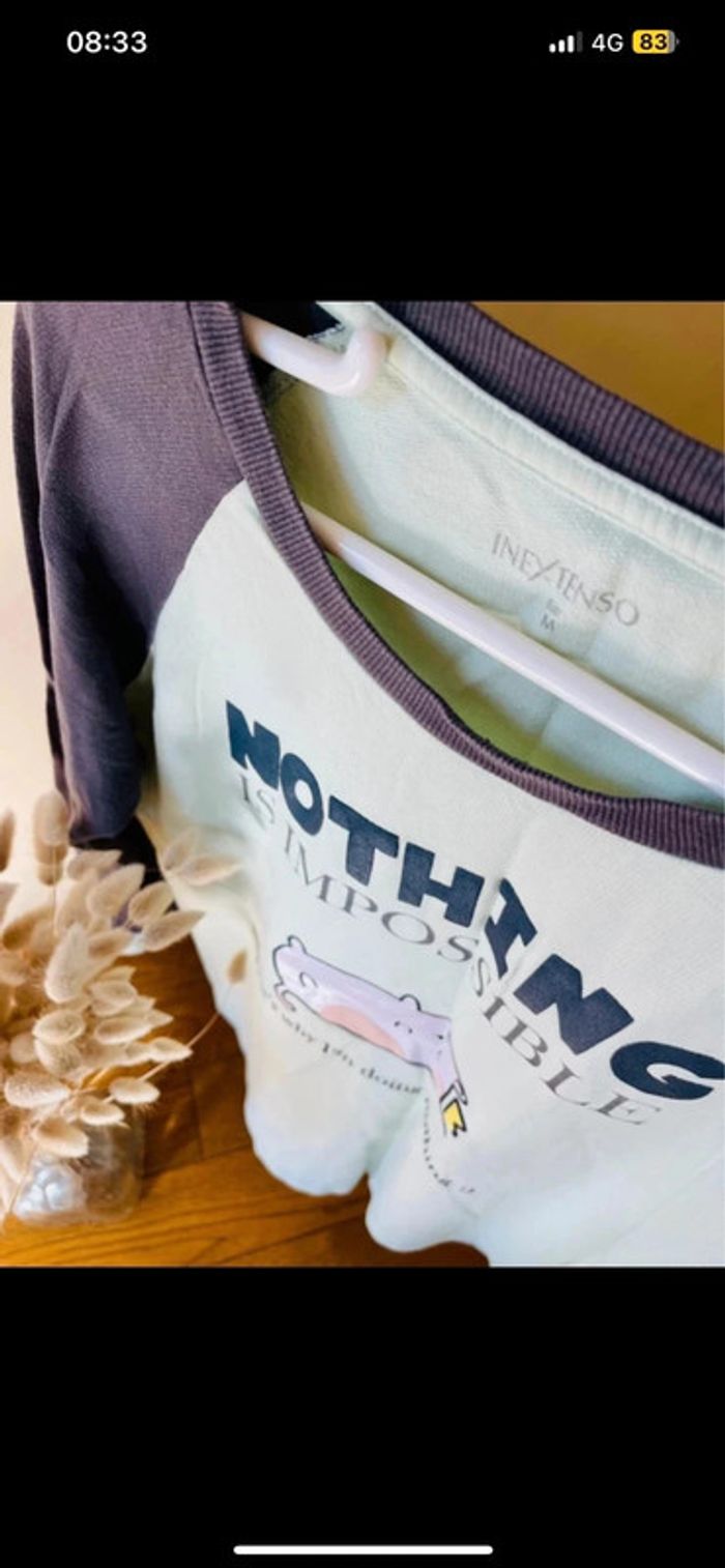 Sublime pull in extenso motif chat taille M en coton bleu vert gris - photo numéro 3