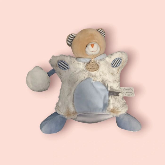 Doudou marionnette ours 🐻 beige bleu Doudou et compagnie