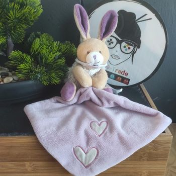 Doudou luminescent lapin rose beige mouchoir Lumilunes Baby nat bn0622 coeurs