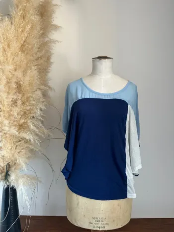 Haut tunique fluide manches chauve souris XS bleu