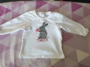 Pull fin, t-shirt à manches longues bébé fille 9 lois blanc lapin