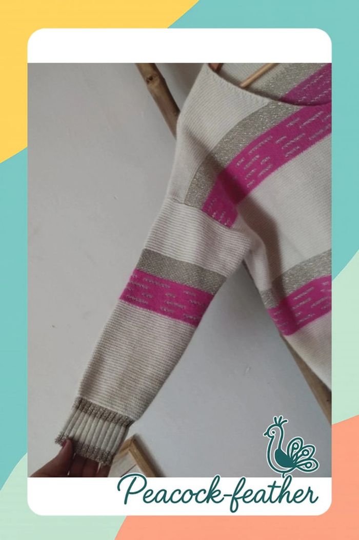 Pull rayé beige rose doré TU - photo numéro 5