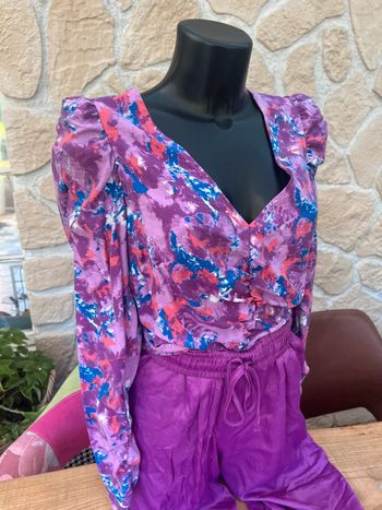 Top refined neuf étiqueté taille S 36 violet été femme blouse tunique