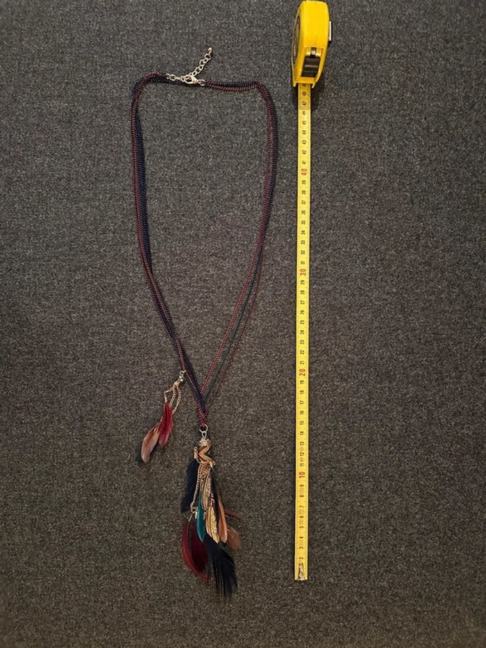 Collier sautoir pendentif plumes et chaînes - photo numéro 5