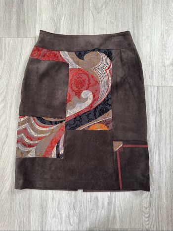Jupe patchwork en velours marron et orange Gevana Vintage T34 XS