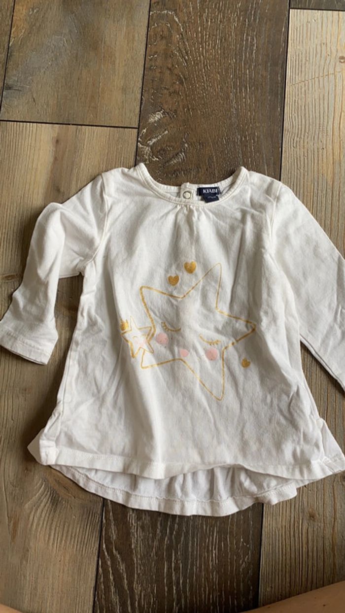 T-shirt manches longues Blanc étoiles dorées Kiabi 12 mois