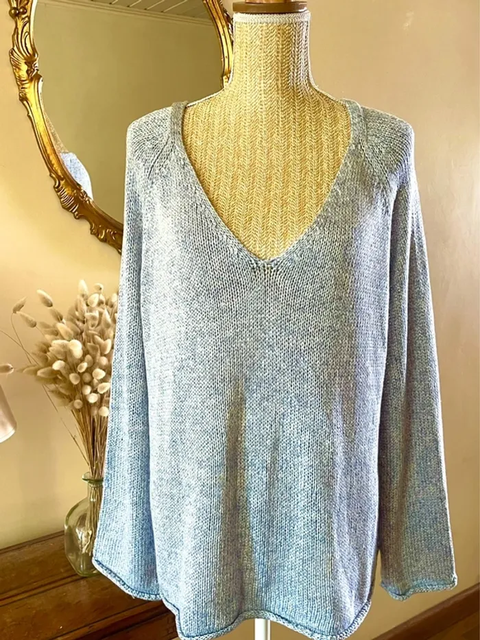 sublime pull maille bleu clair col v manches longues coupe relax basic taille L neuf H&M - photo numéro 13