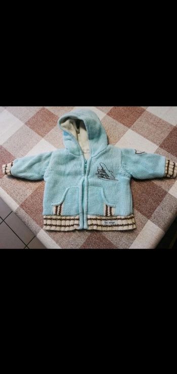 Gilet 6 mois zip turquoise épais doublé à capuche